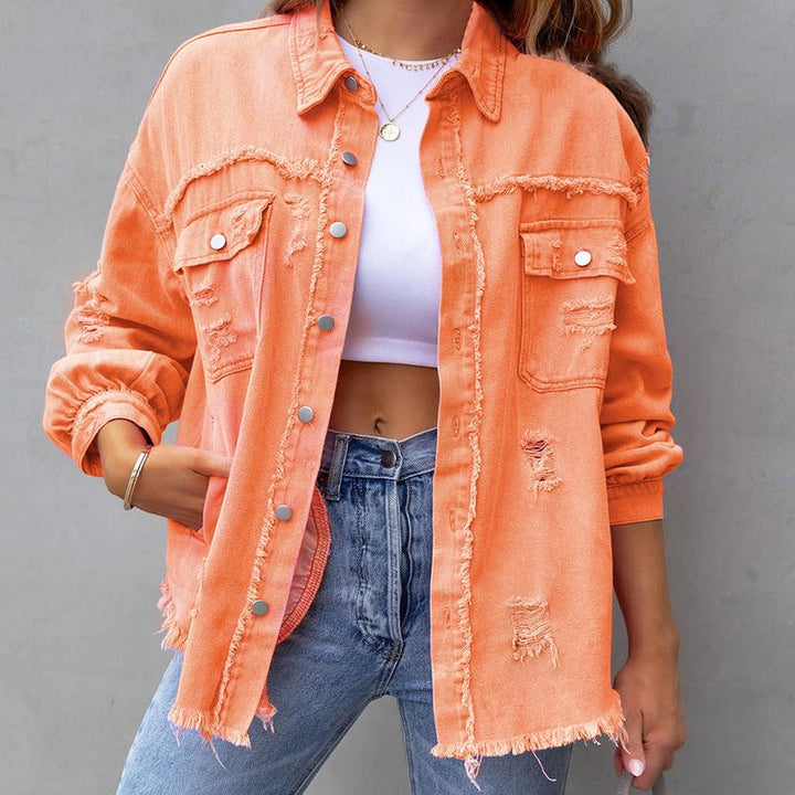 Cecilia | Distressed Oversized Denim Jacket for Women