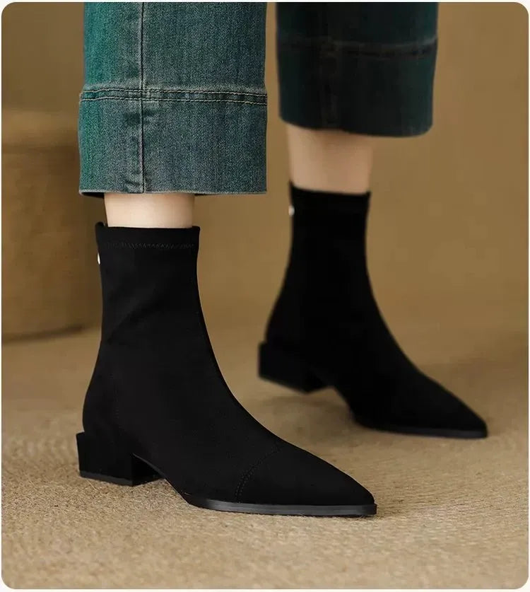 Delphine | Suede Pointed-Toe Ankle Boots
