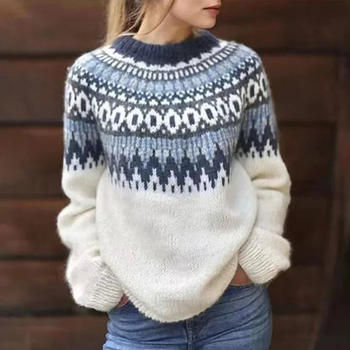 Catherine | Navy Snowflake Yoke Knit Sweater