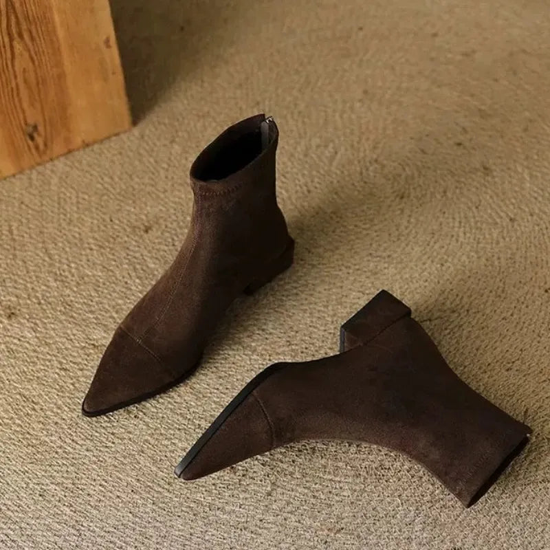 Delphine | Suede Pointed-Toe Ankle Boots