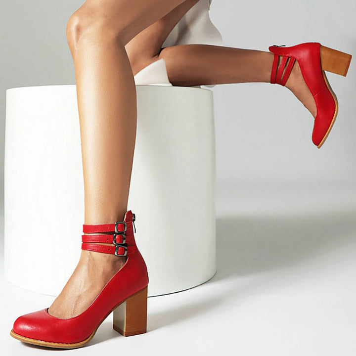 Casilda™ | Smooth Sandals with Ankle Strap and Thick Heel