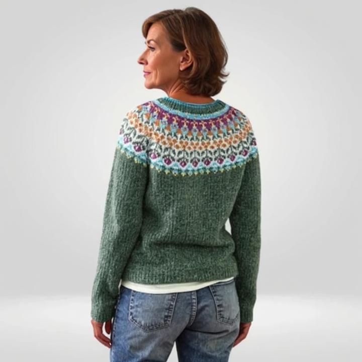 Grace | Evergreen Nordic Yoke Knit Sweater