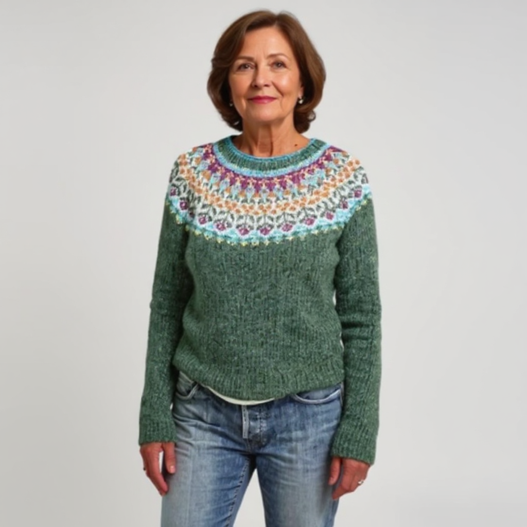 Grace | Evergreen Nordic Yoke Knit Sweater