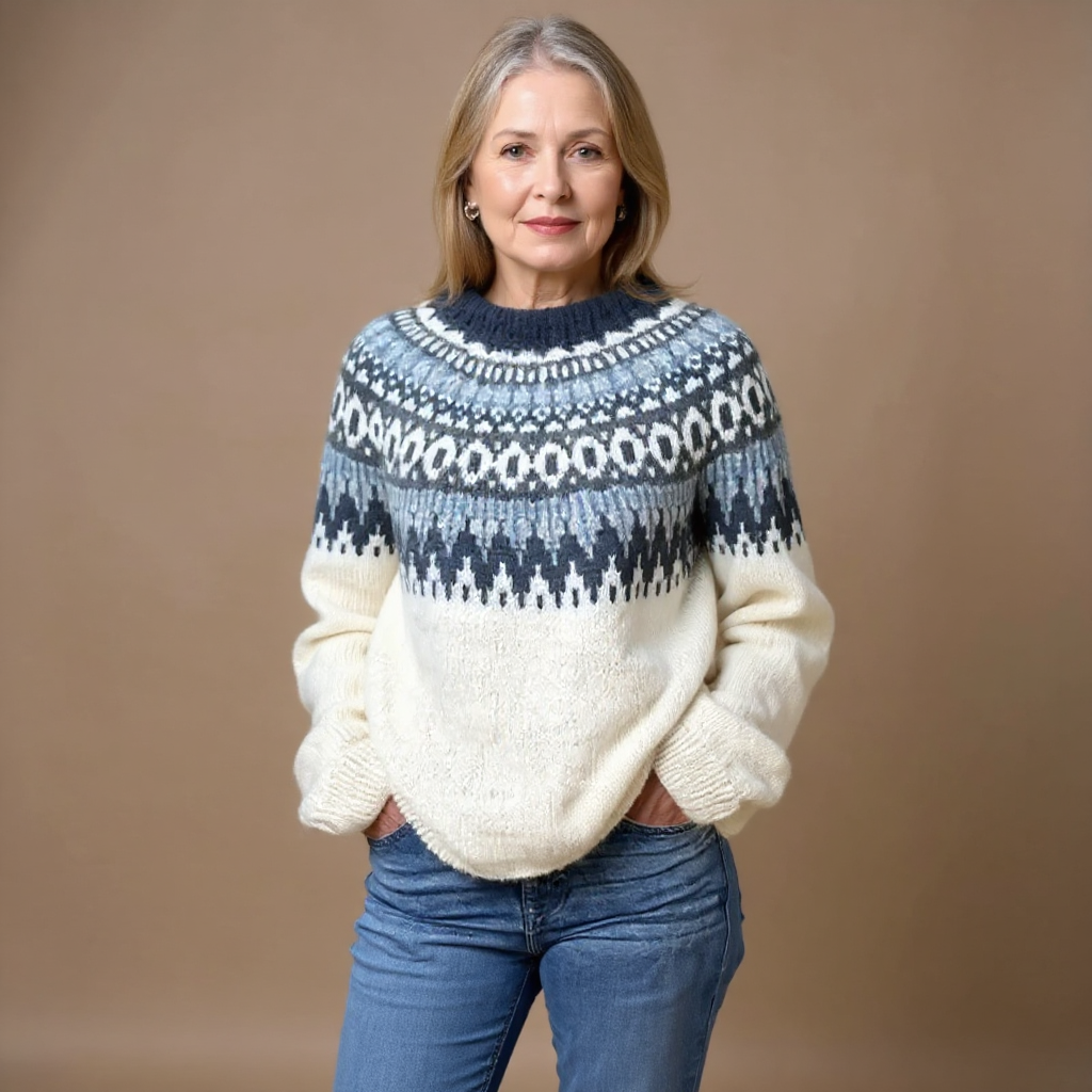 Catherine | Navy Snowflake Yoke Knit Sweater