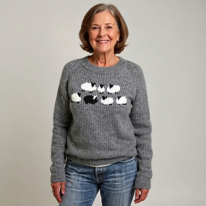 Nancy | Gray Sheep Motif Knit Sweater