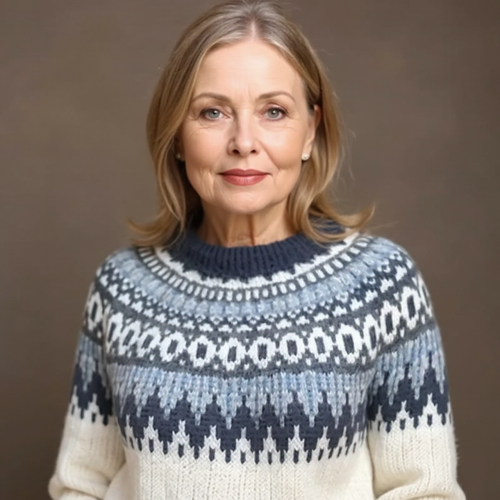 Catherine | Navy Snowflake Yoke Knit Sweater