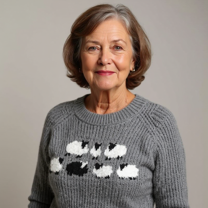 Nancy | Gray Sheep Motif Knit Sweater