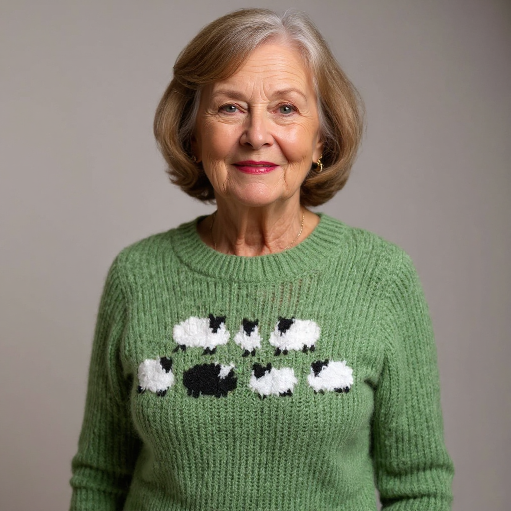 Helen | Green Sheep Motif Knit Sweater