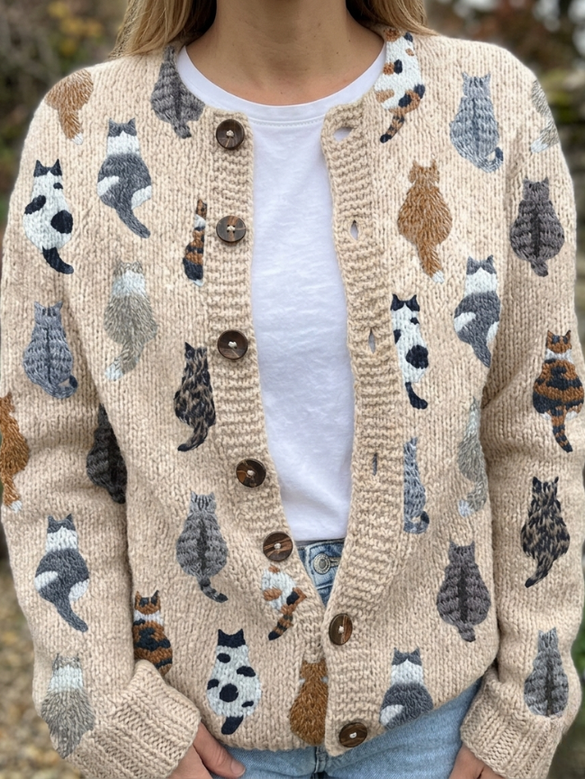 Ashlyn | Relaxed Cat Print Cardigan