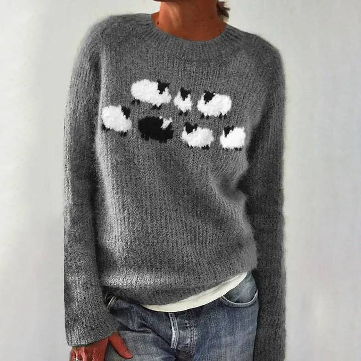 Nancy | Gray Sheep Motif Knit Sweater