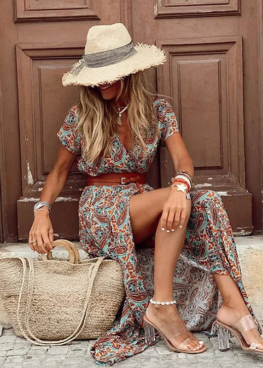 Women's Airy Boho Maxi Dress With Matching Belt