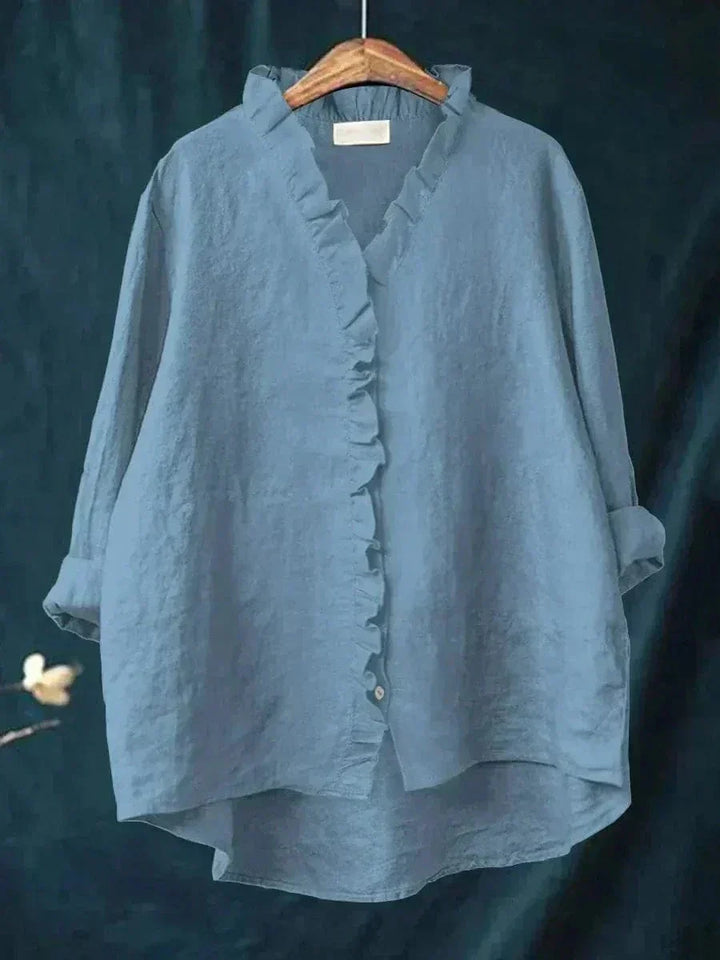 Emery | Linen Ruffle Button-Down Blouse for Women