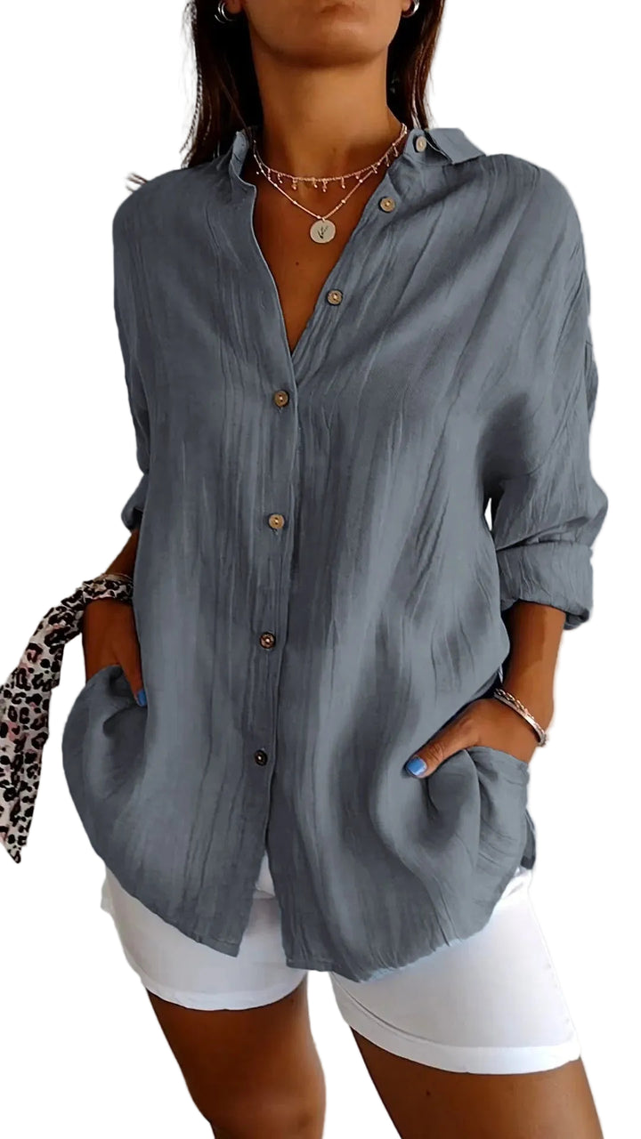 Women’s Button Up Shirt Textured Long Sleeve