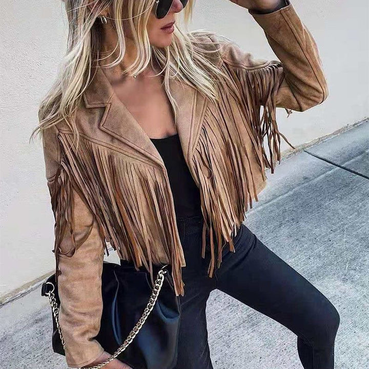 Leena | Cropped Boho Fringe Suede Jacket for Women