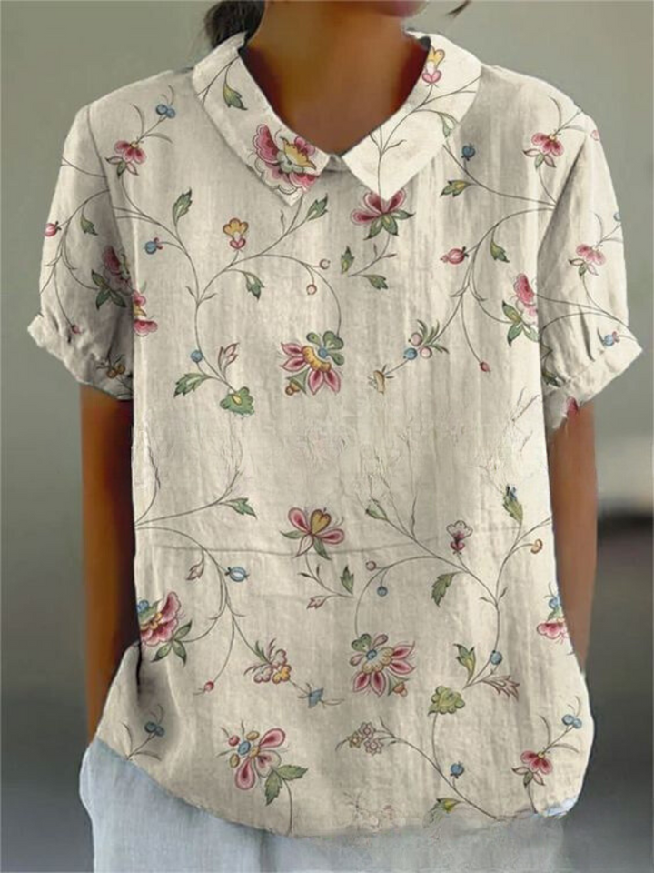 Embroidered Floral Blouse with Collar for Women