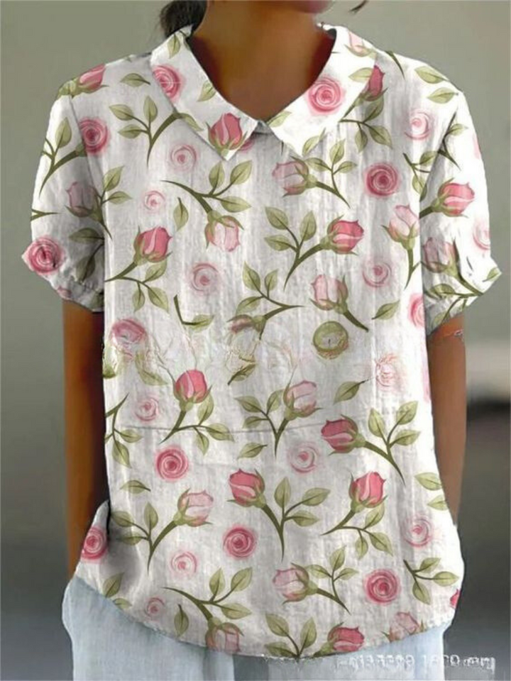 Embroidered Floral Blouse with Collar for Women