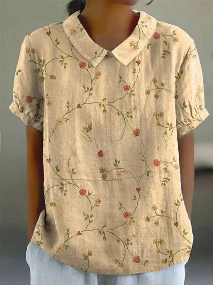 Embroidered Floral Blouse with Collar for Women