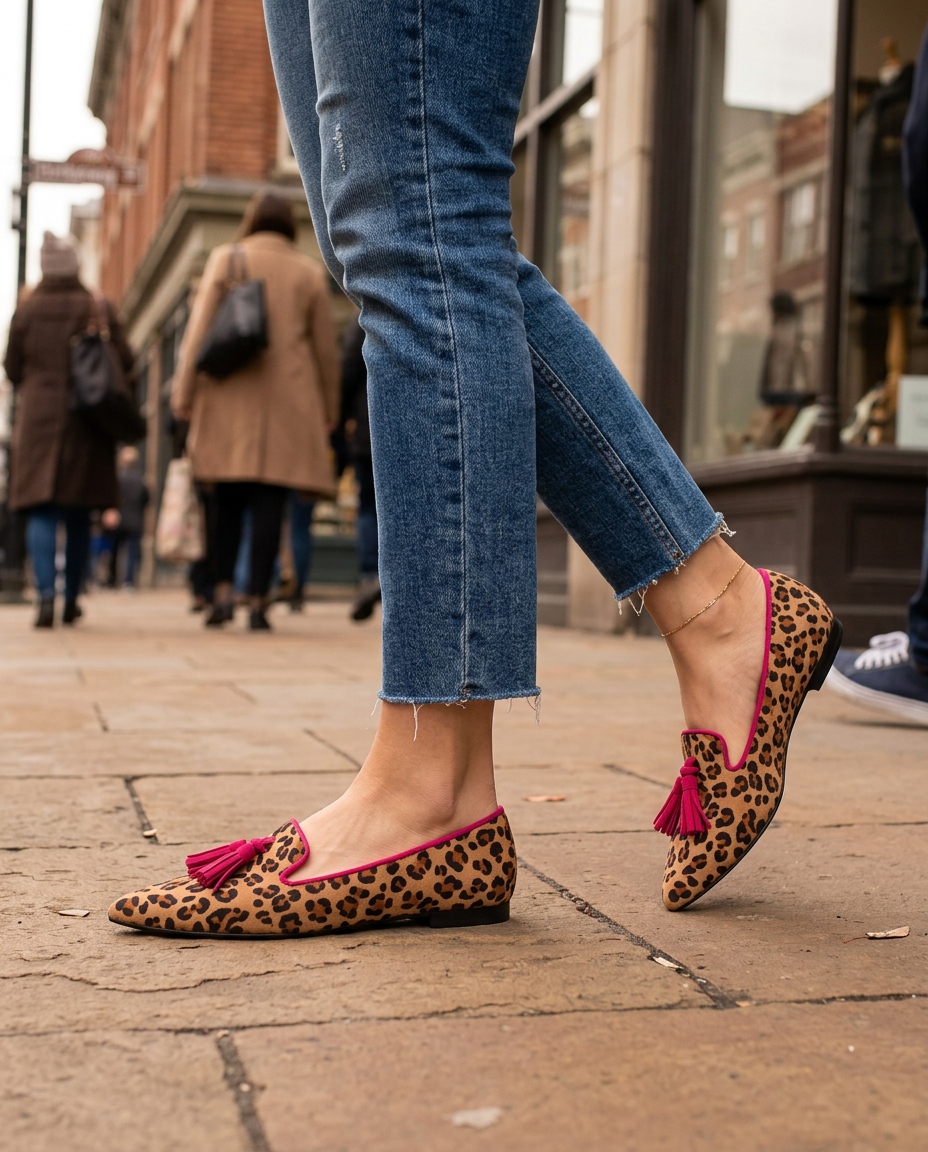 Ginevra | Moccasin, Suede Leopard Print, Fuchsia Tassels