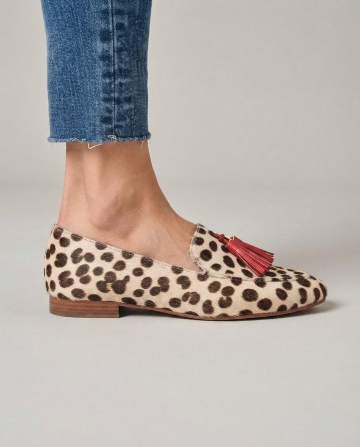 Aurora | Moccasin, Cream Polka Dots, Red Tassels