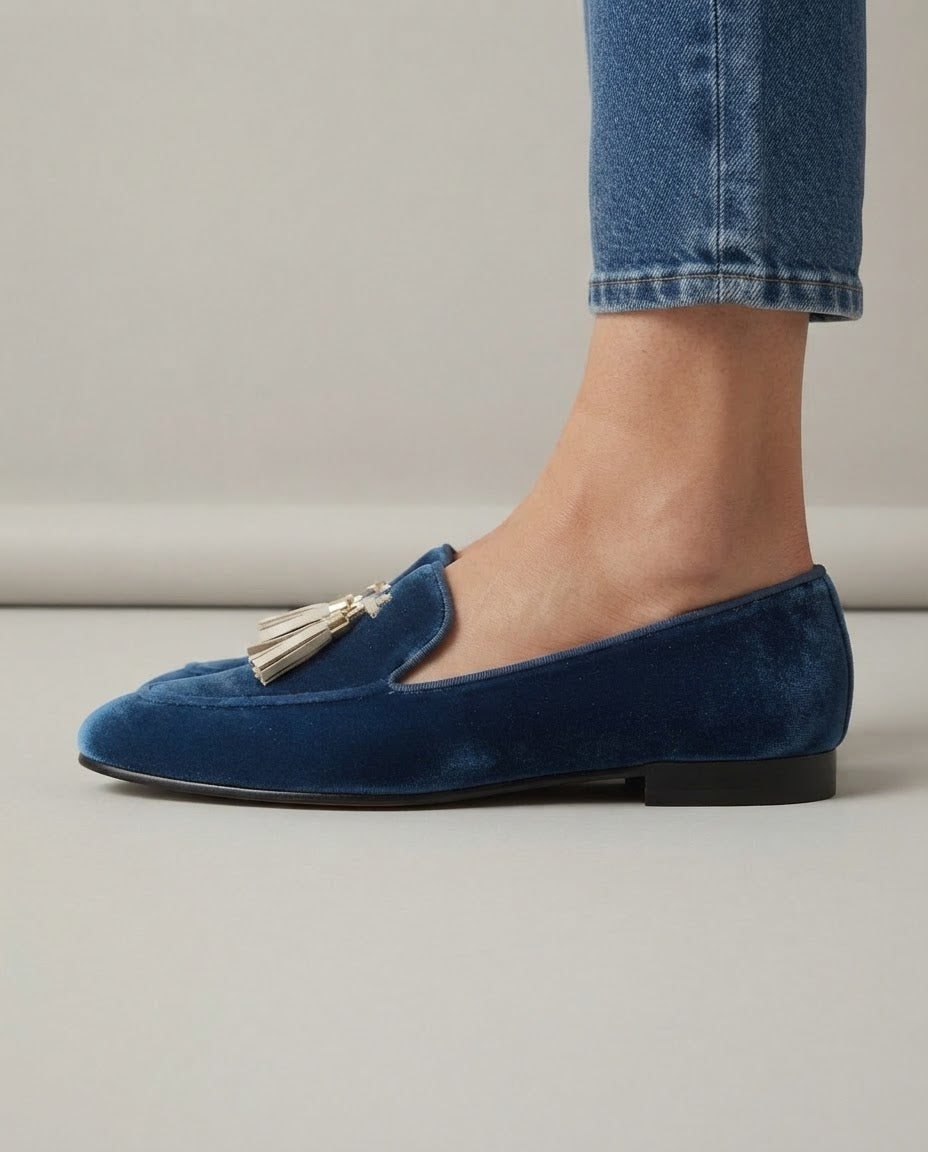 Vittoria | Moccasin, Blue Velvet