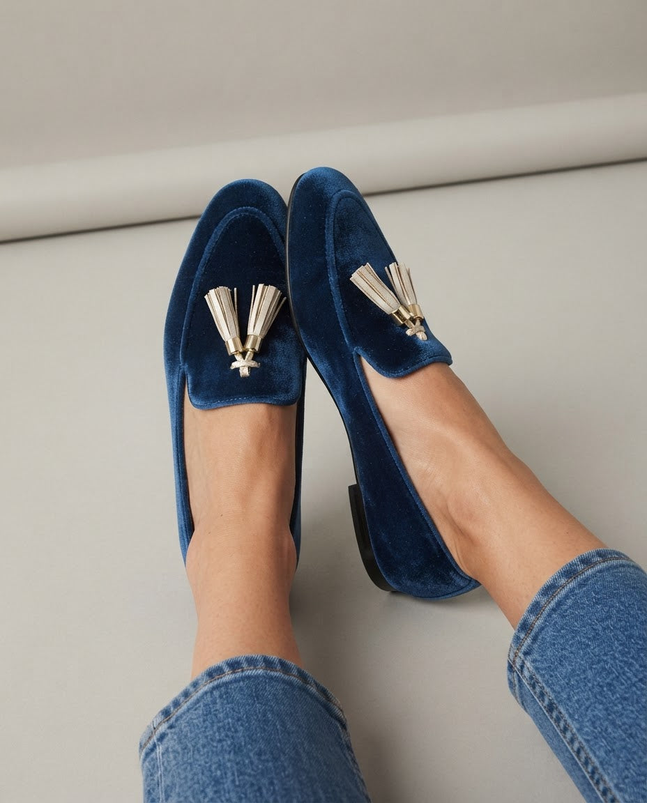 Vittoria | Moccasin, Blue Velvet