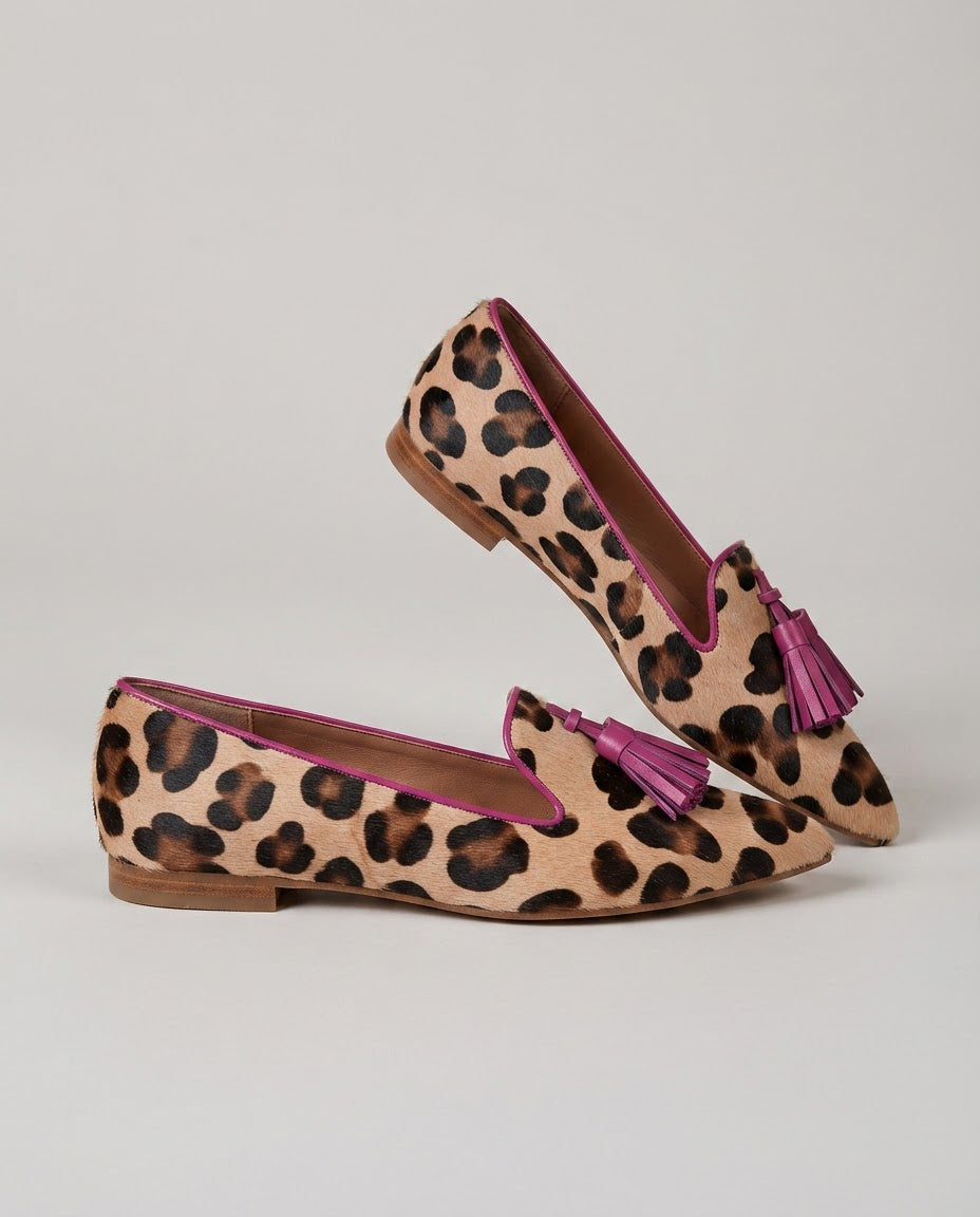 Ginevra | Loafers, Leopard Print, Fuchsia Tassels