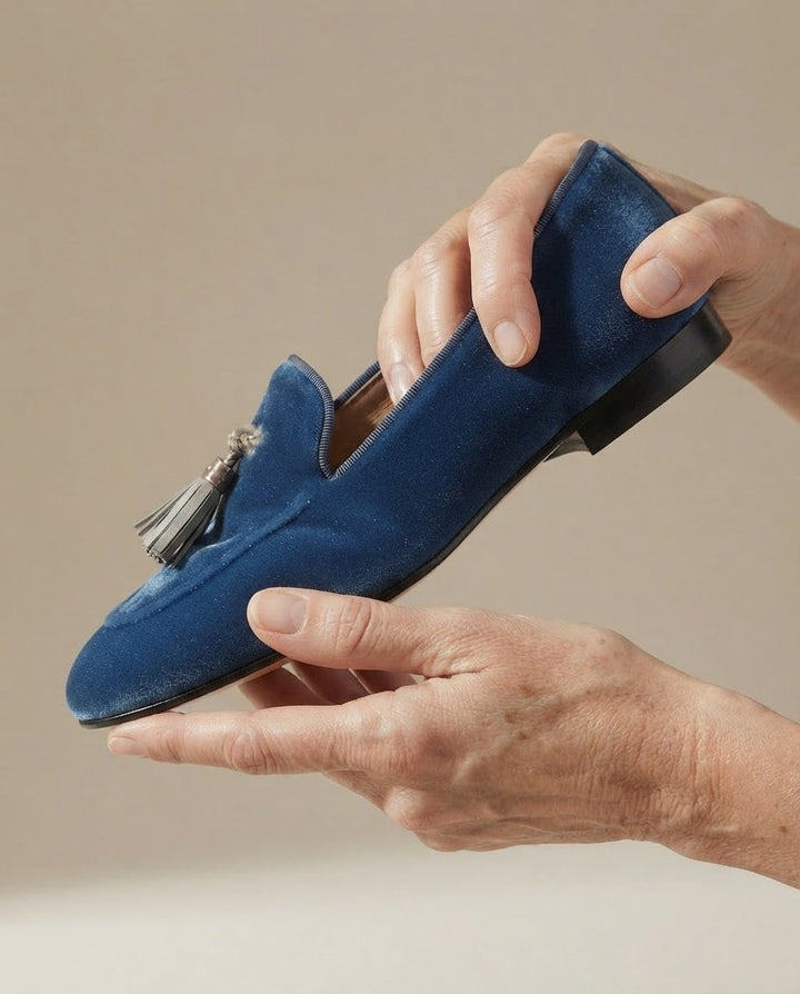 Vittoria | Moccasin, Blue Velvet