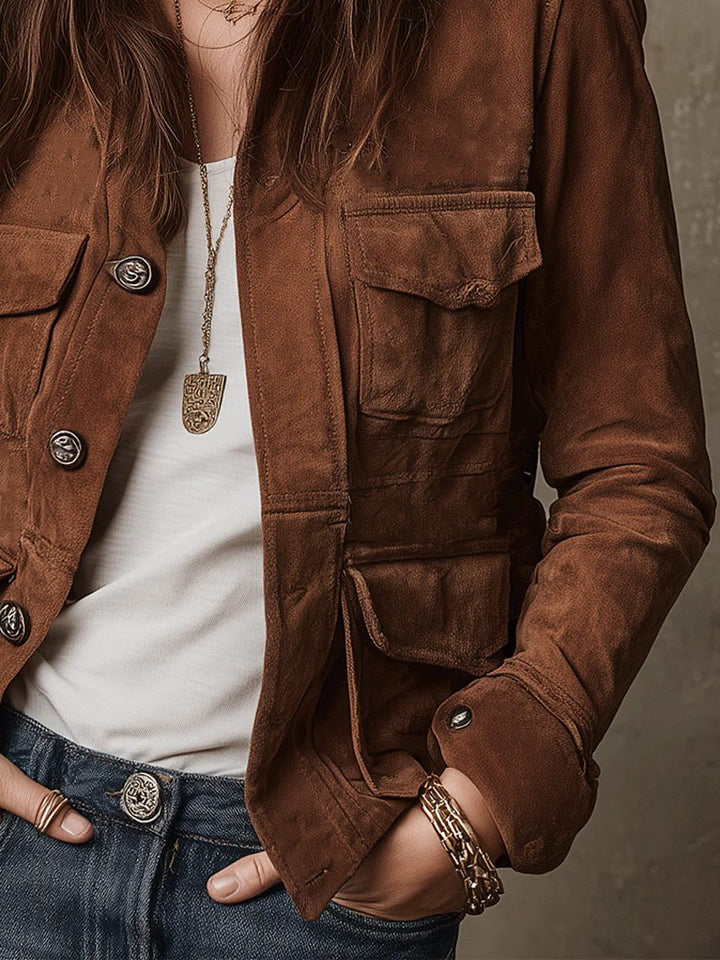 Marisol | Vintage Suede Utility Jacket with Welt Pockets for Women