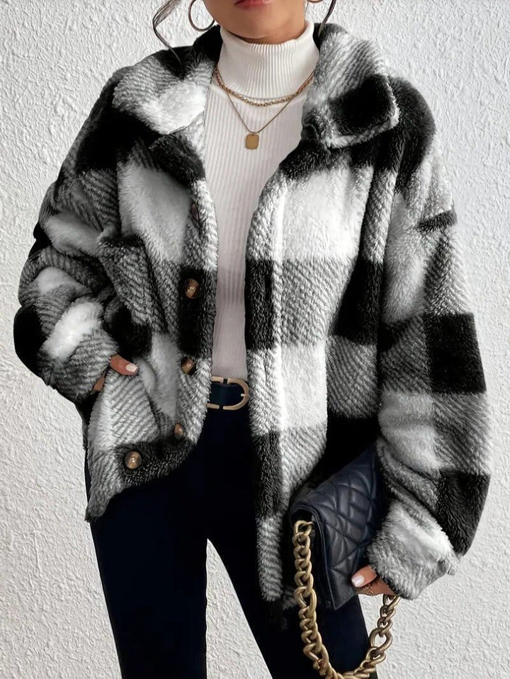 Maurelle | Plaid Oversized Button-Up Fluffy Jacket for Women