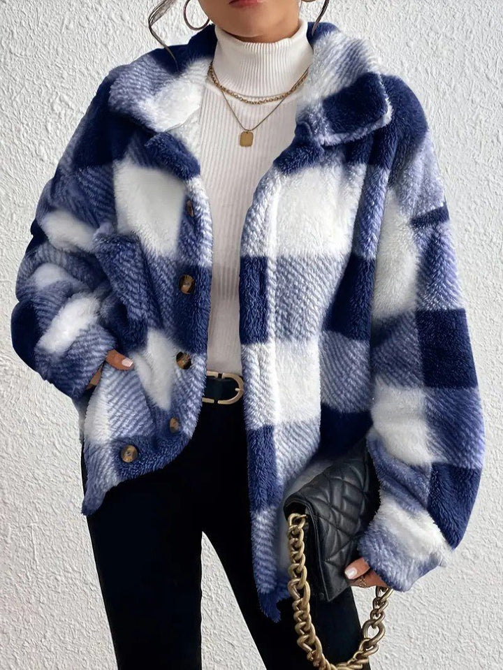 Maurelle | Plaid Oversized Button-Up Fluffy Jacket for Women