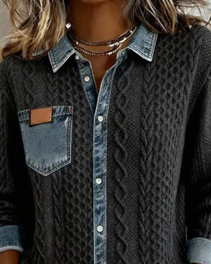 Nessa | Cable Knit Button-Down Blouse with Long Sleeves for Women