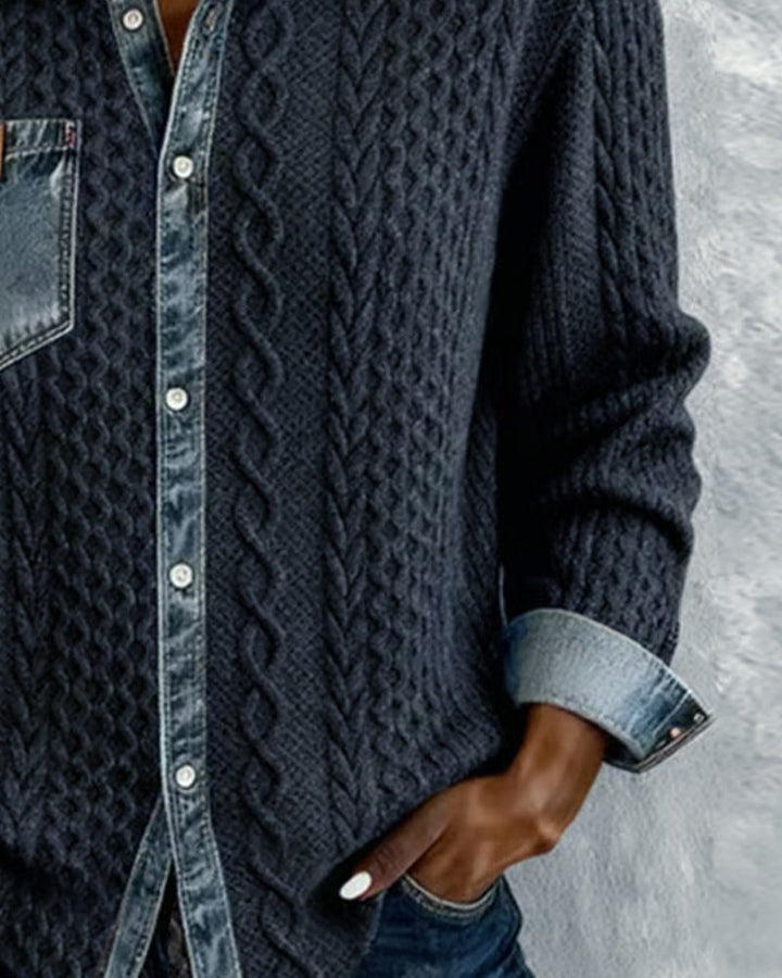 Nessa | Cable Knit Button-Down Blouse with Long Sleeves for Women