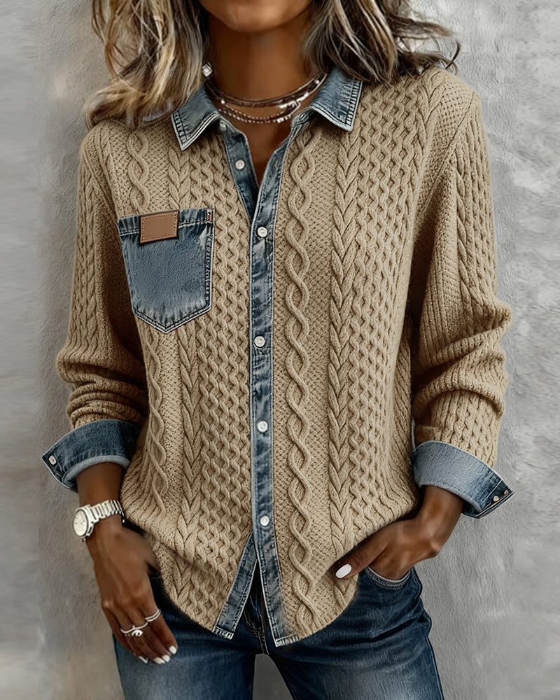 Nessa | Cable Knit Button-Down Blouse with Long Sleeves for Women