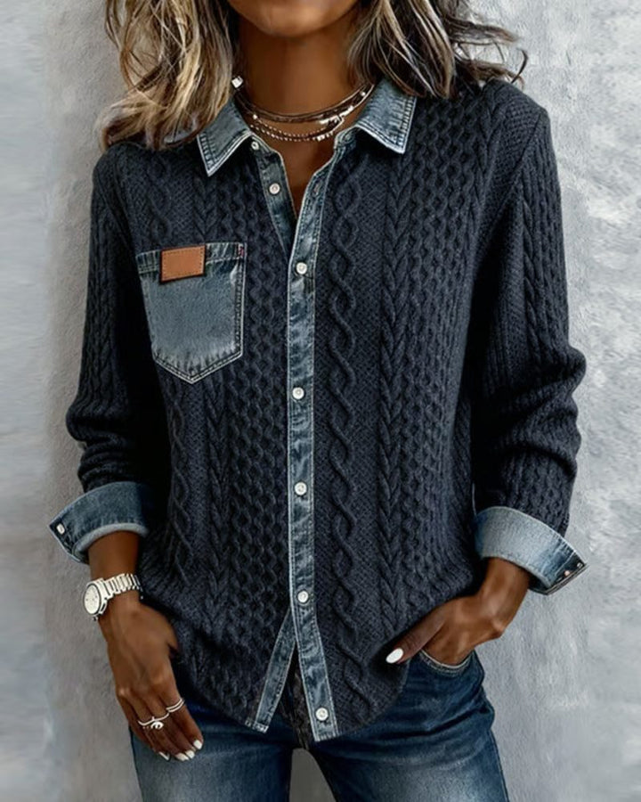 Nessa | Cable Knit Button-Down Blouse with Long Sleeves for Women