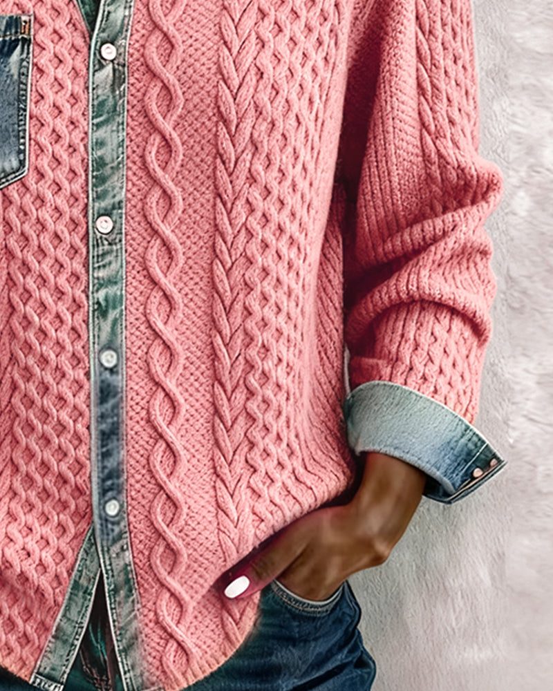 Nessa | Cable Knit Button-Down Blouse with Long Sleeves for Women