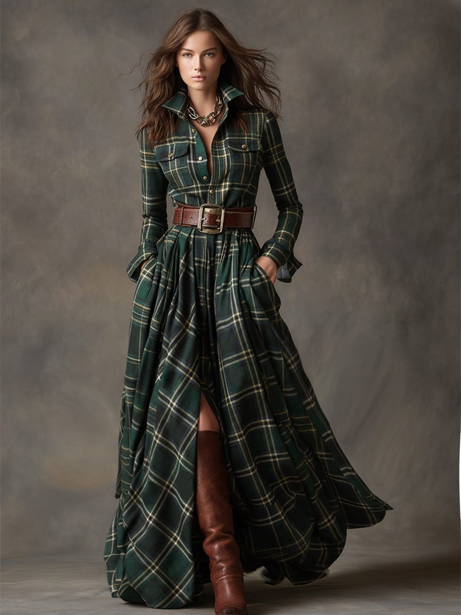 Rosemary | Plaid Maxi Shirt Dress with Belt