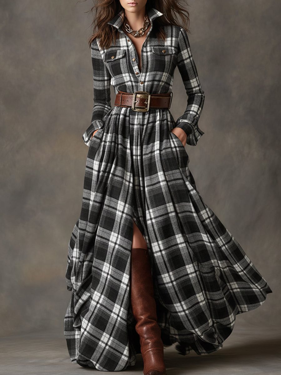 Rosemary | Plaid Maxi Shirt Dress with Belt