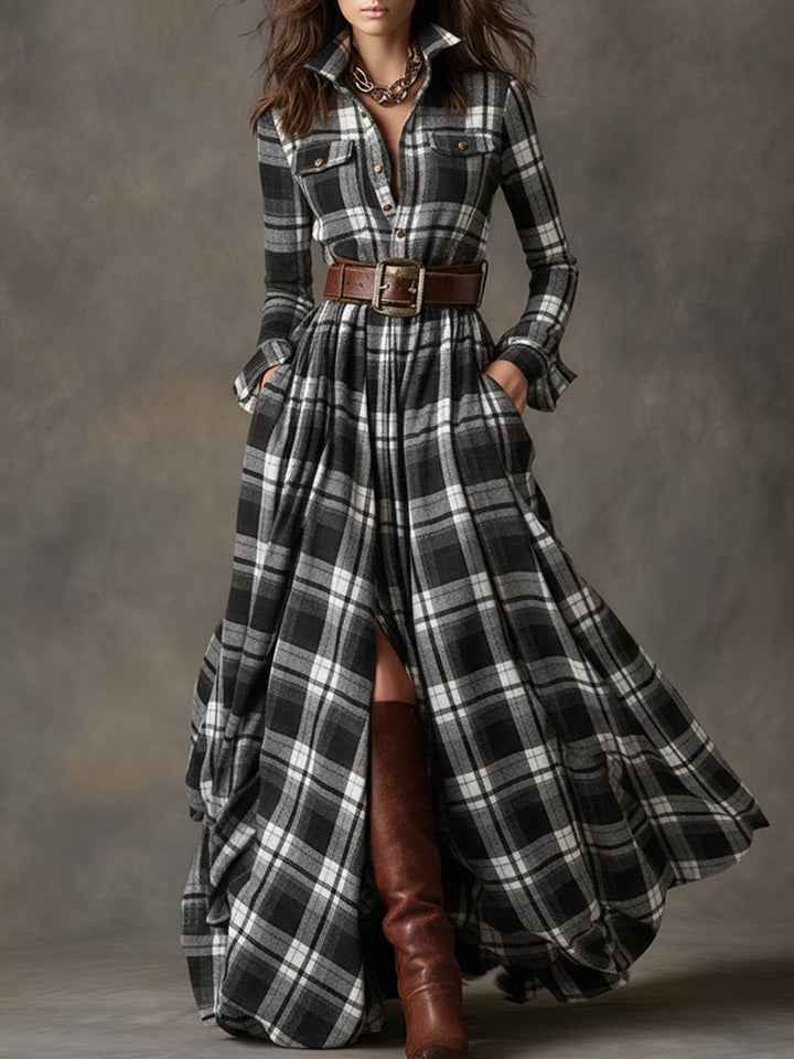 Rosemary | Plaid Maxi Shirt Dress with Belt