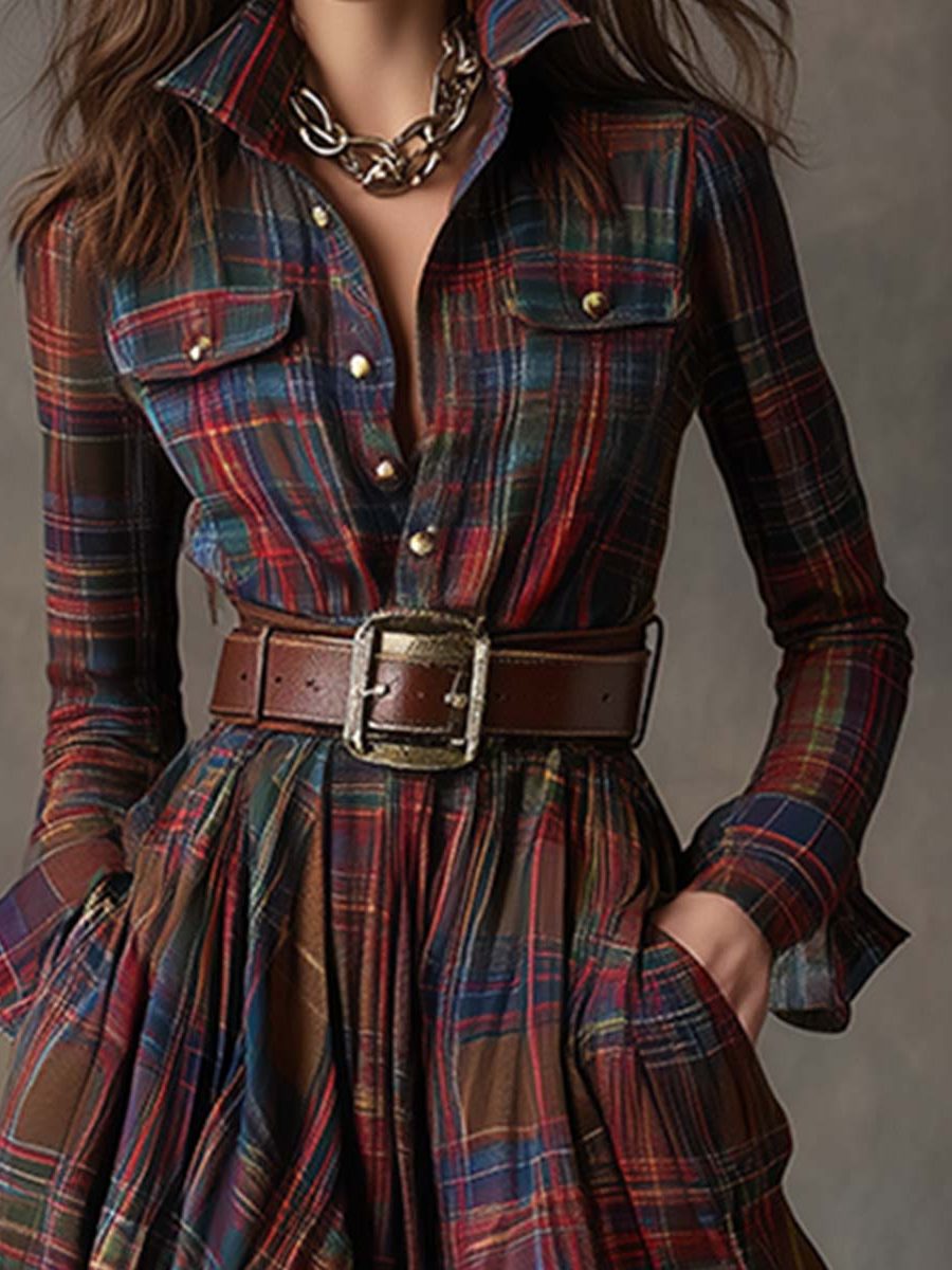 Rosemary | Plaid Maxi Shirt Dress with Belt