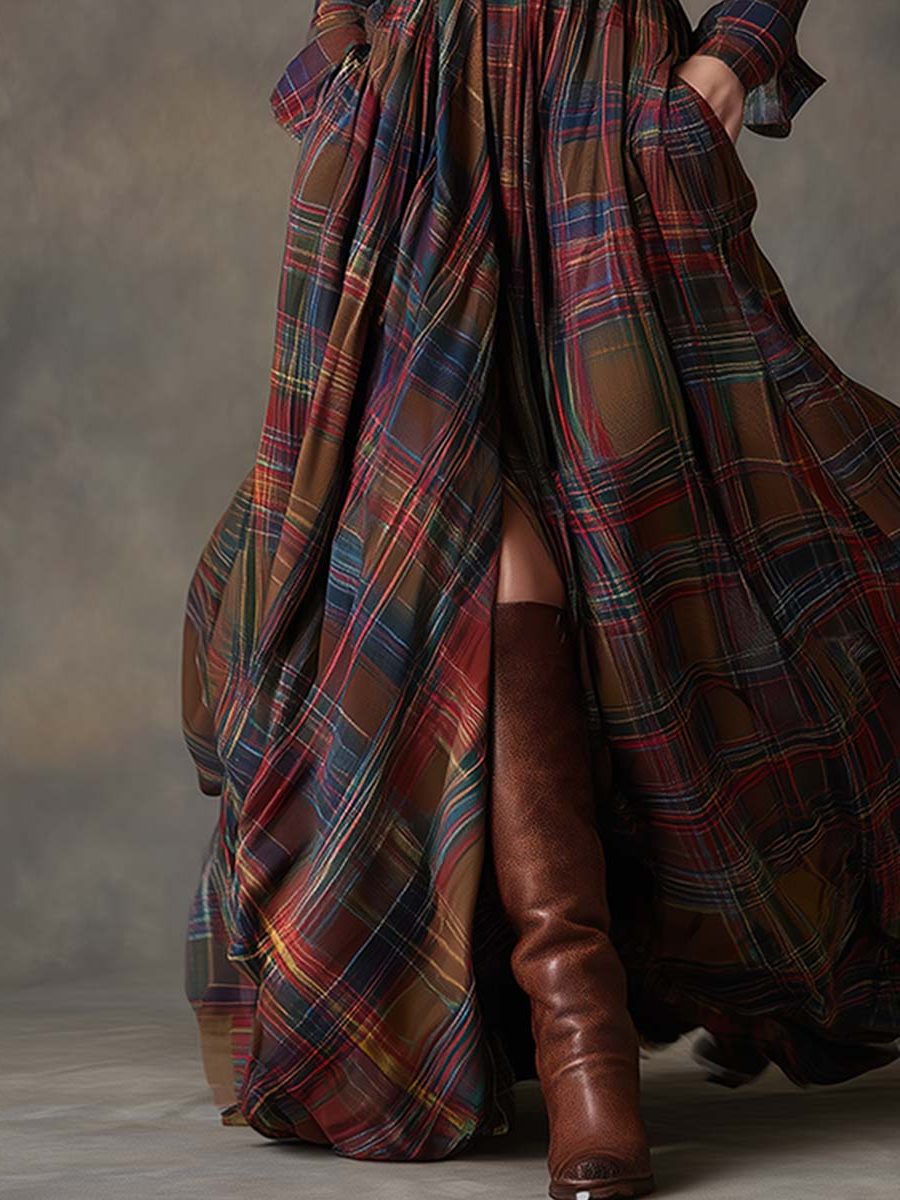 Rosemary | Plaid Maxi Shirt Dress with Belt