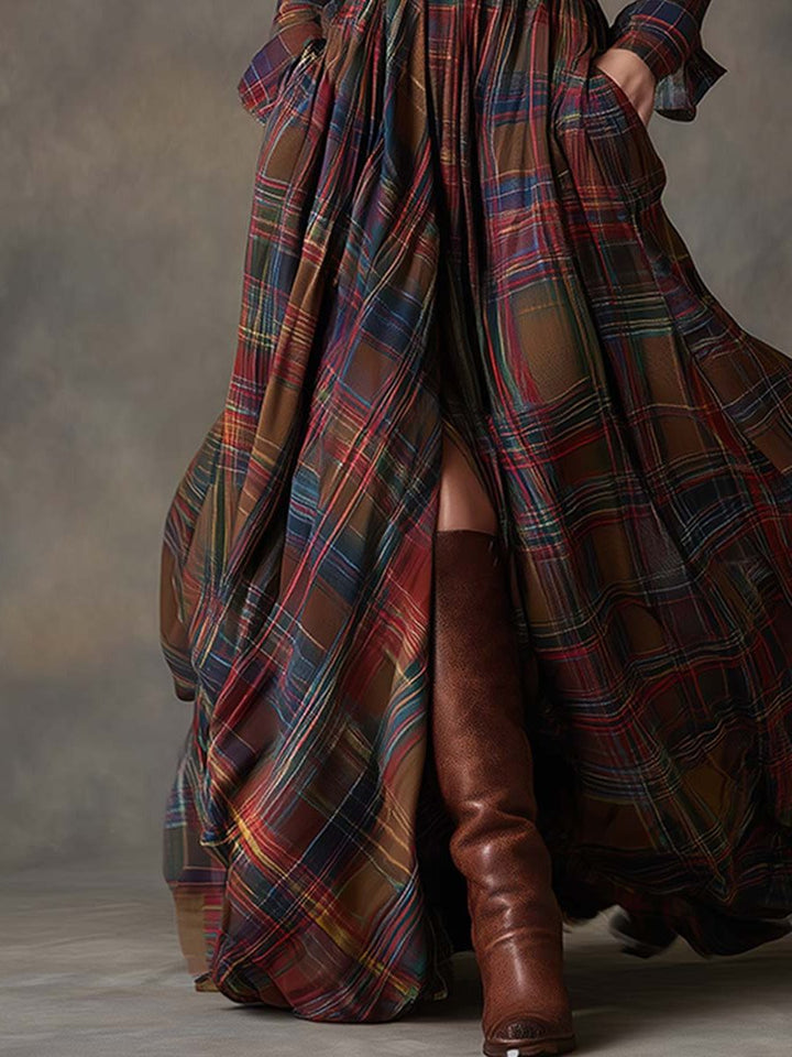 Rosemary | Plaid Maxi Shirt Dress with Belt