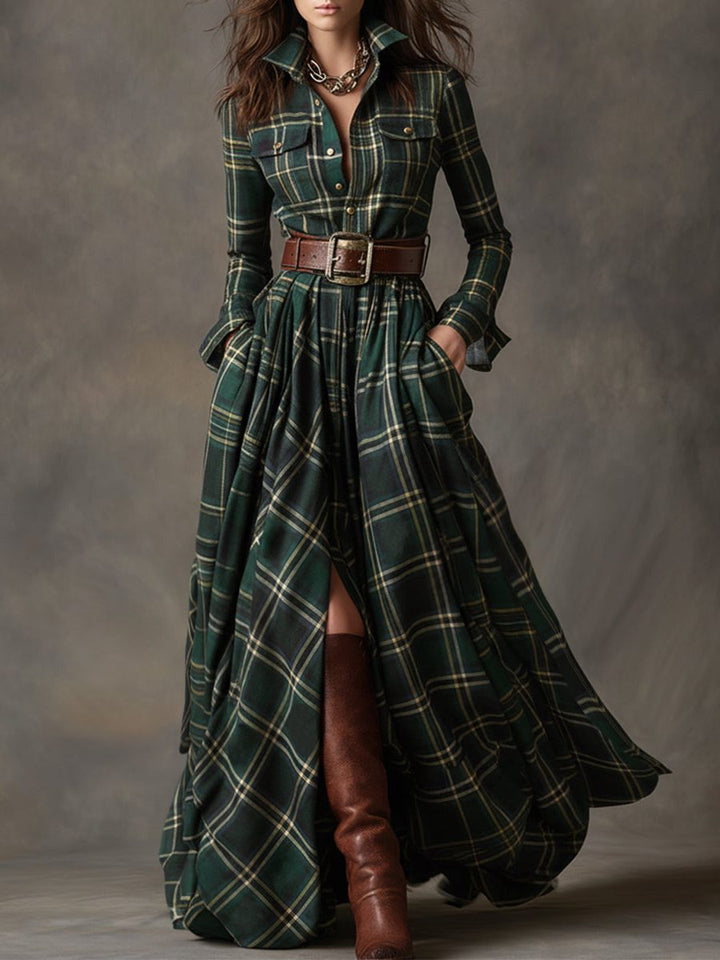 Rosemary | Plaid Maxi Shirt Dress with Belt