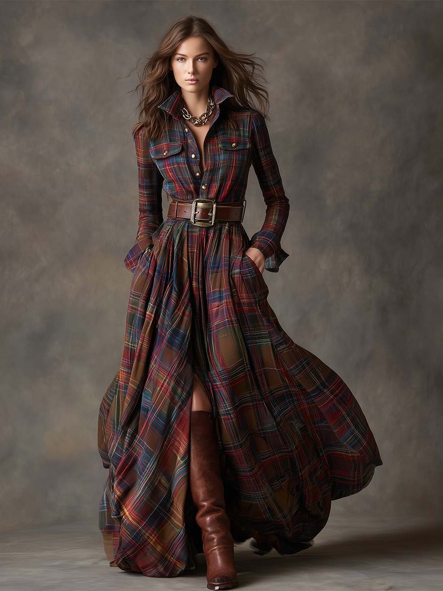 Rosemary | Plaid Maxi Shirt Dress with Belt