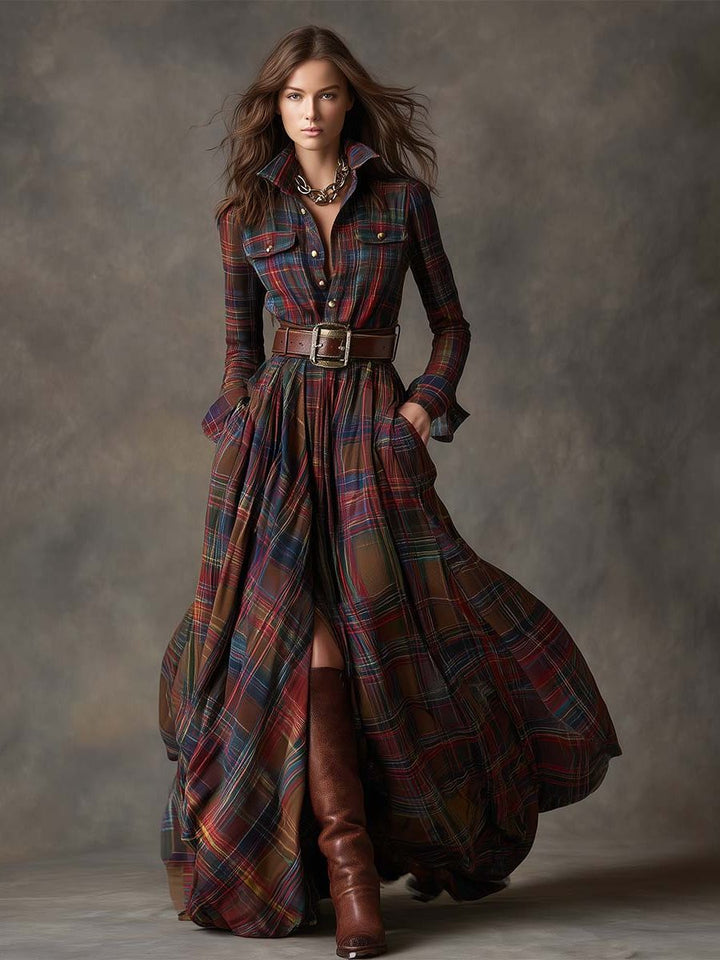 Rosemary | Plaid Maxi Shirt Dress with Belt