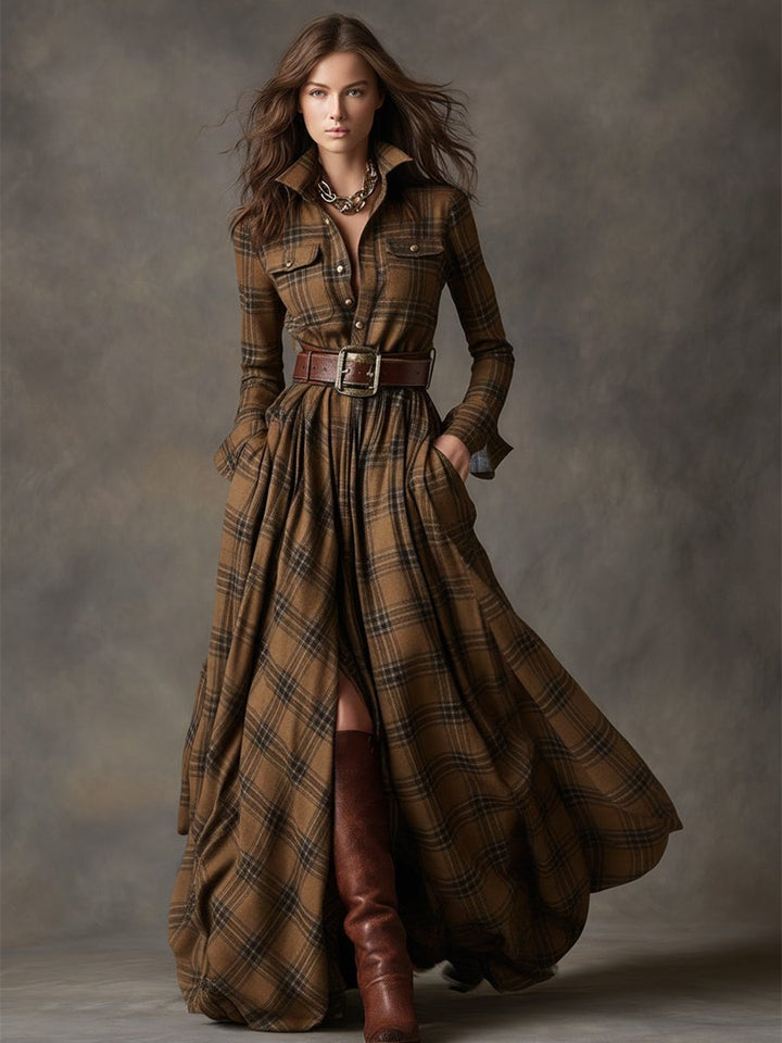Rosemary | Plaid Maxi Shirt Dress with Belt