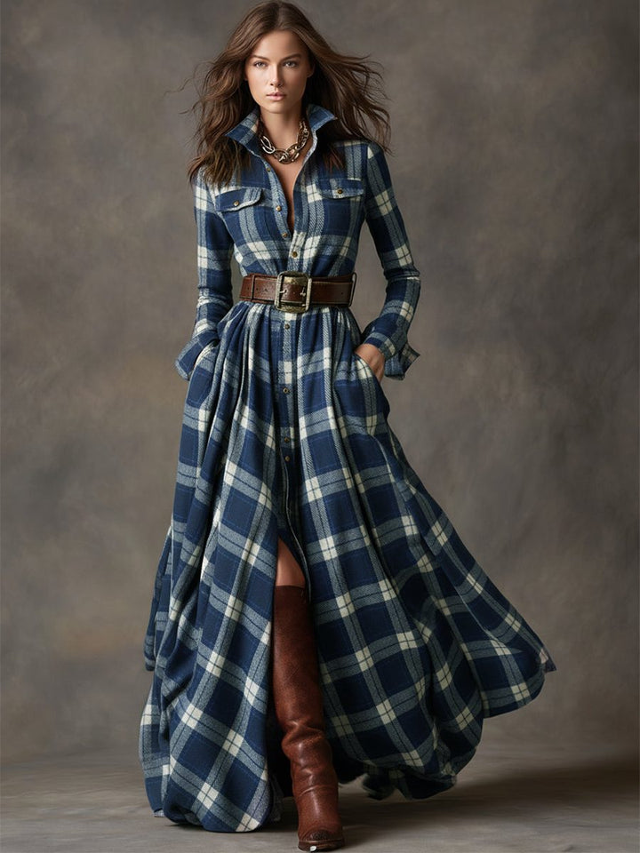Rosemary | Plaid Maxi Shirt Dress with Belt