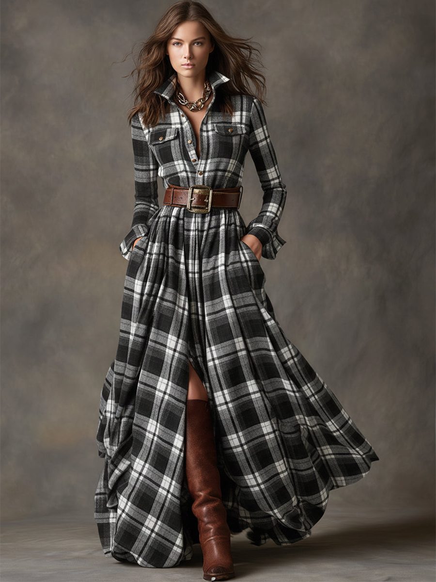 Rosemary | Plaid Maxi Shirt Dress with Belt