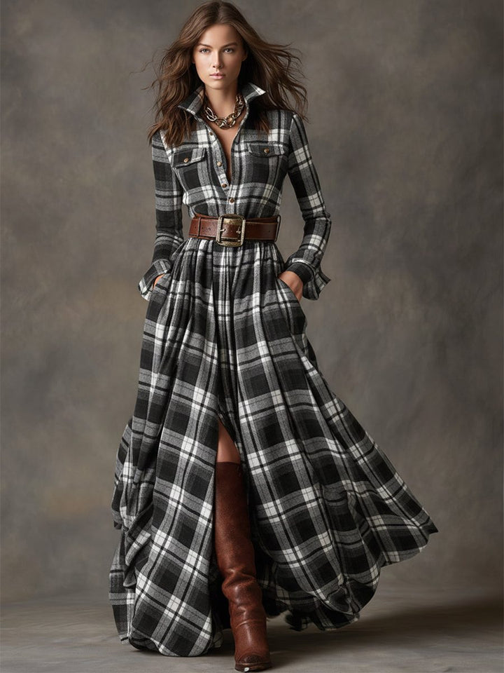Rosemary | Plaid Maxi Shirt Dress with Belt