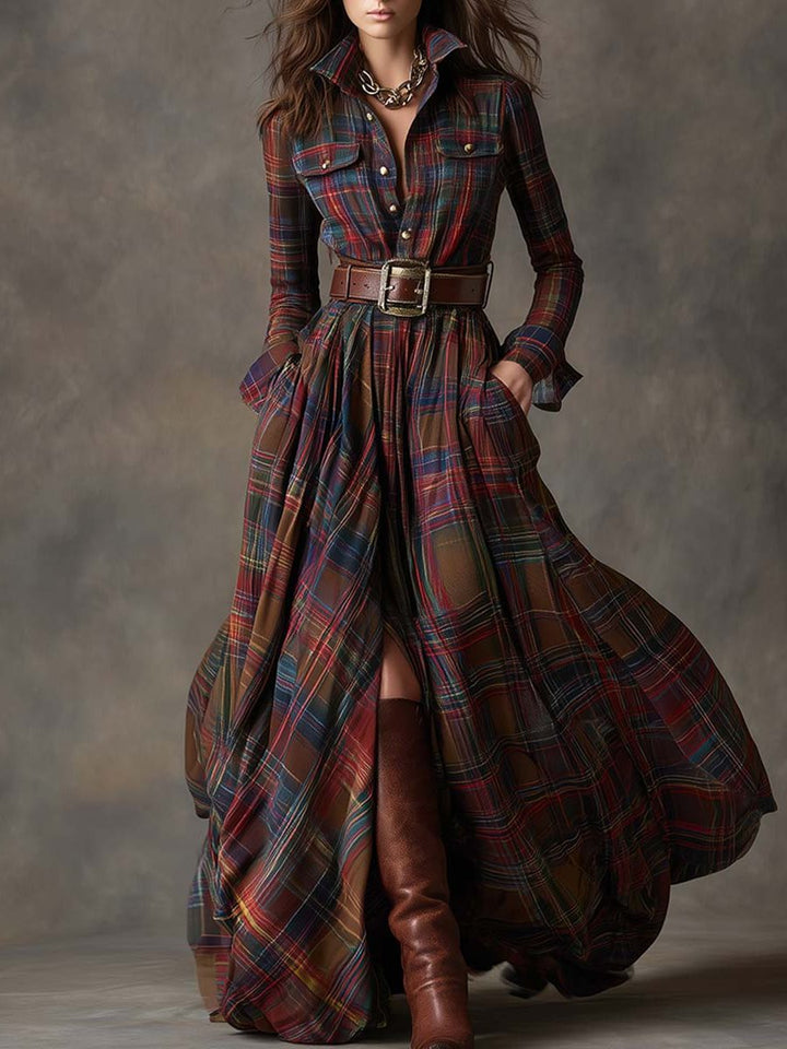 Rosemary | Plaid Maxi Shirt Dress with Belt
