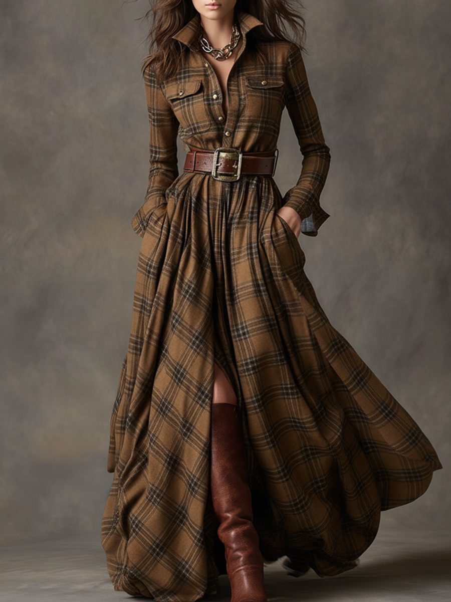 Rosemary | Plaid Maxi Shirt Dress with Belt